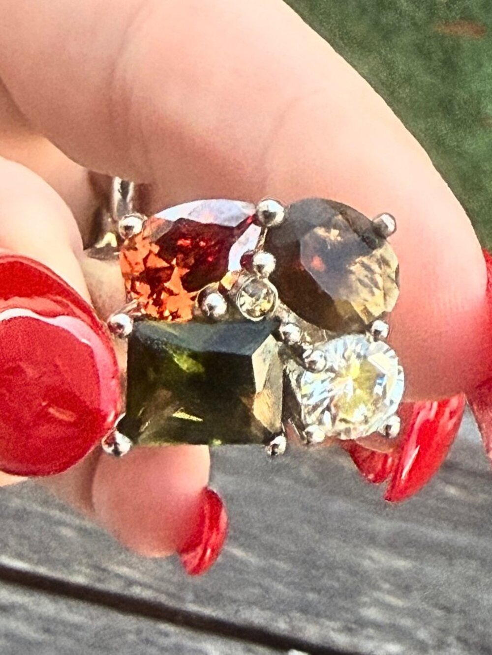 Vintage Avon Fall Stones Multi Colored Cocktail Ring Size 8 Silver Tone